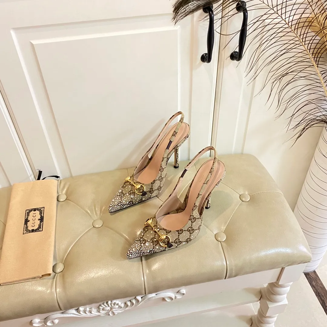👟👟Ex-factory price 660👟👟, Gucci high heels, original canvas embellished with bright crystals, sheepskin lining, leather outsole, size 35-40 (41 customized, non-refundable)